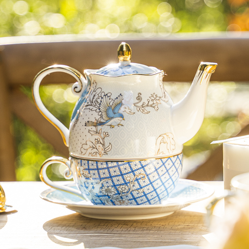 Gold garden English style ceramic teapot cup and saucer