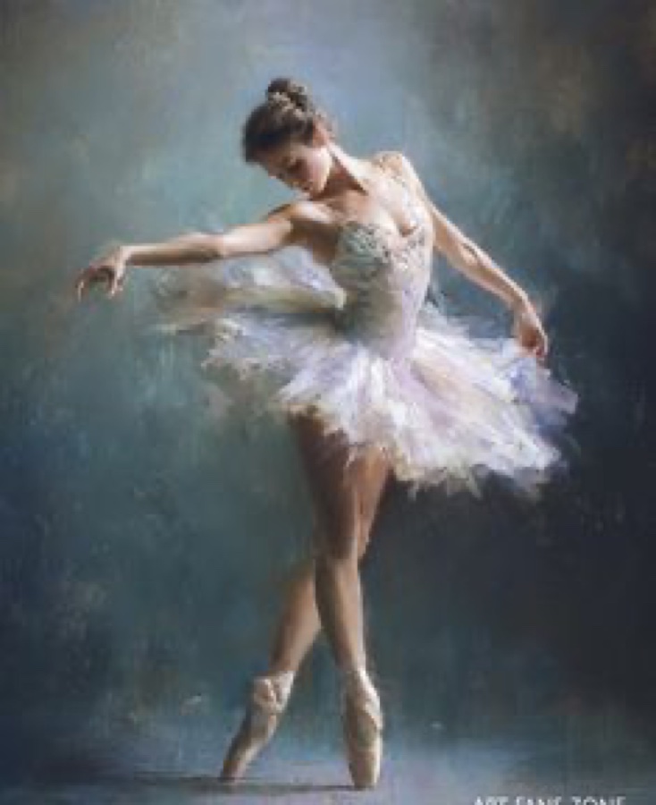 Blue-toned ballerina oil painting example