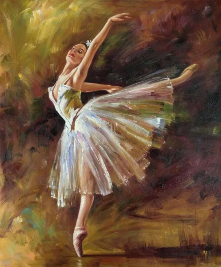 Colorful ballet dancer oil painting example